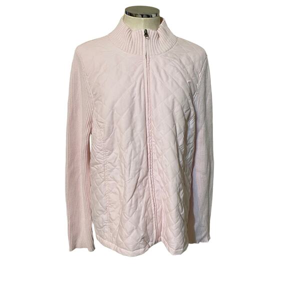Croft & Barrow Blush Pink Quilted Ribbed Knit Zip Up Sweater Jacket Size 1X - Picture 1 of 7